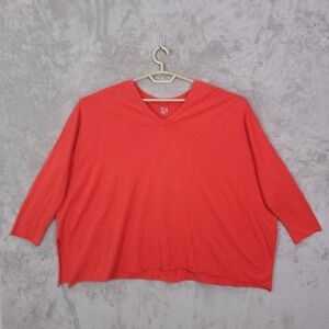 PLANET  LAUREN G Pima To V-Neck Red Oversized One Size Fitted Sleeve